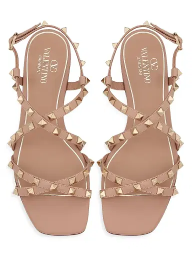 Valentino Garavani Women's Calfskin Rockstud Sandals with Straps - Light | Thumbnail 4 Valentino Garavani Women's Calfskin Rockstud Sandals with Straps - Light | Thumbnail 4