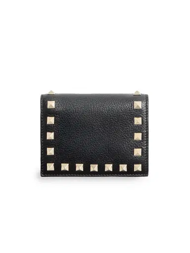 Valentino Garavani Women's Rockstud Grainy Calfskin Wallet - Black | Thumbnail 1 Valentino Garavani Women's Rockstud Grainy Calfskin Wallet - Black | Thumbnail 1