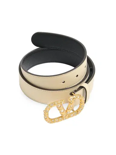 Valentino Garavani Women's VLogo Signature Belt in Shiny Calfskin with Crystals 30MM - Ivory Crystal - Size Large | Thumbnail 3 Valentino Garavani Women's VLogo Signature Belt in Shiny Calfskin with Crystals 30MM - Ivory Crystal - Size Large | Thumbnail 3