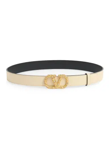 Valentino Garavani Women's VLogo Signature Belt in Shiny Calfskin with Crystals 30MM - Ivory Crystal - Size Large | Thumbnail 1 Valentino Garavani Women's VLogo Signature Belt in Shiny Calfskin with Crystals 30MM - Ivory Crystal - Size Large | Thumbnail 1