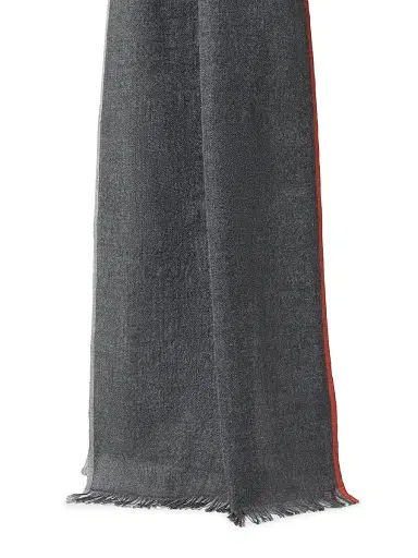 Brunello Cucinelli Men's Cashmere and Cotton Scarf with Selvedge - Lead | Thumbnail 2 Brunello Cucinelli Men's Cashmere and Cotton Scarf with Selvedge - Lead | Thumbnail 2