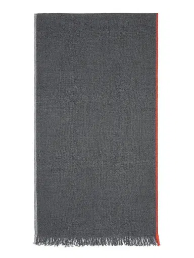 Brunello Cucinelli Men's Cashmere and Cotton Scarf with Selvedge - Lead | Thumbnail 1 Brunello Cucinelli Men's Cashmere and Cotton Scarf with Selvedge - Lead | Thumbnail 1