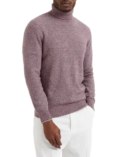 Brunello Cucinelli Men's Flecked Alpaca, Cotton and Wool Turtleneck Sweater - Light Purple | Thumbnail 2 Brunello Cucinelli Men's Flecked Alpaca, Cotton and Wool Turtleneck Sweater - Light Purple | Thumbnail 2