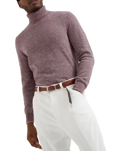 Brunello Cucinelli Men's Flecked Alpaca, Cotton and Wool Turtleneck Sweater - Light Purple | Thumbnail 5 Brunello Cucinelli Men's Flecked Alpaca, Cotton and Wool Turtleneck Sweater - Light Purple | Thumbnail 5