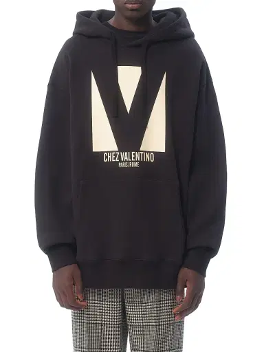 Valentino Garavani Men's Cotton Hooded Sweatshirt with Chez Print - Black | Thumbnail 3 Valentino Garavani Men's Cotton Hooded Sweatshirt with Chez Print - Black | Thumbnail 3