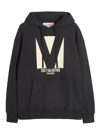 Valentino Garavani Men's Cotton Hooded Sweatshirt with Chez Print - Black | Thumbnail 1 Valentino Garavani Men's Cotton Hooded Sweatshirt with Chez Print - Black | Thumbnail 1