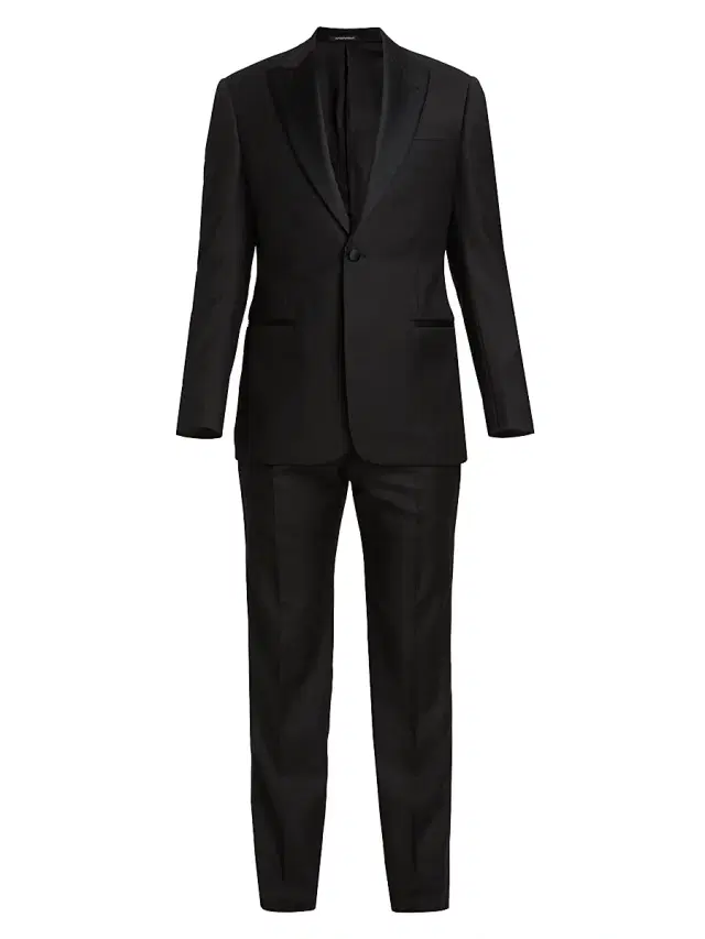 Men's Peak Lapel Single-Button Suit - Black Men's Peak Lapel Single-Button Suit - Black