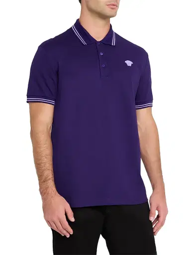 Versace Men's Medusa Pop Piqué Polo - Deep Purple | Thumbnail 3 Versace Men's Medusa Pop Piqué Polo - Deep Purple | Thumbnail 3