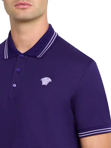 Versace Men's Medusa Pop Piqué Polo - Deep Purple | Thumbnail 5 Versace Men's Medusa Pop Piqué Polo - Deep Purple | Thumbnail 5