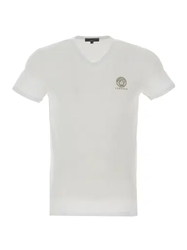 Versace Men's V-Neck Logo T-Shirt - White | Thumbnail 1 Versace Men's V-Neck Logo T-Shirt - White | Thumbnail 1