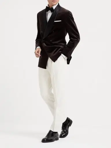 Brunello Cucinelli Men's One and a Half Breasted Tuxedo Jacket with Shawl Lapels - Rust Brown | Thumbnail 5 Brunello Cucinelli Men's One and a Half Breasted Tuxedo Jacket with Shawl Lapels - Rust Brown | Thumbnail 5