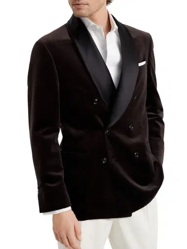 Brunello Cucinelli Men's One and a Half Breasted Tuxedo Jacket with Shawl Lapels - Rust Brown | Thumbnail 1 Brunello Cucinelli Men's One and a Half Breasted Tuxedo Jacket with Shawl Lapels - Rust Brown | Thumbnail 1