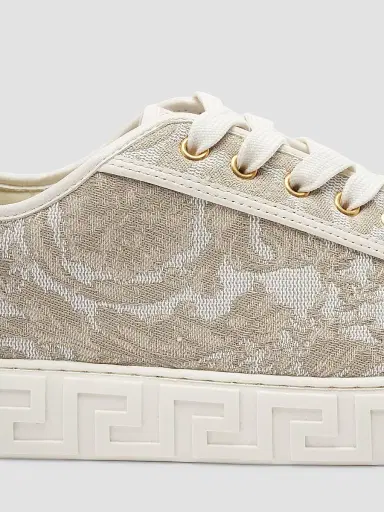 Versace Men's Barocco & Leather Low-Top Sneakers - Beige Multi - Size 6.5 | Thumbnail 7 Versace Men's Barocco & Leather Low-Top Sneakers - Beige Multi - Size 6.5 | Thumbnail 7
