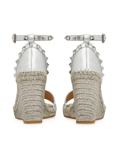 Valentino Garavani Women's Rockstud Double Wedge Sandals in Metallic Nappa Leather 95 mm - Silver | Thumbnail 3 Valentino Garavani Women's Rockstud Double Wedge Sandals in Metallic Nappa Leather 95 mm - Silver | Thumbnail 3