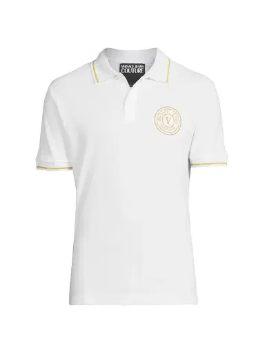 Versace Jeans Couture Men's Logo Cotton Polo Shirt - White Gold - Size XXL | Thumbnail 1 Versace Jeans Couture Men's Logo Cotton Polo Shirt - White Gold - Size XXL | Thumbnail 1