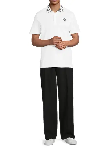 Versace Men's Piquet Cotton Polo Shirt - White Anthracite - Size XL | Thumbnail 2 Versace Men's Piquet Cotton Polo Shirt - White Anthracite - Size XL | Thumbnail 2