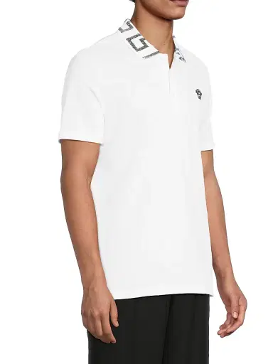 Versace Men's Piquet Cotton Polo Shirt - White Anthracite - Size XL | Thumbnail 4 Versace Men's Piquet Cotton Polo Shirt - White Anthracite - Size XL | Thumbnail 4
