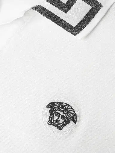 Versace Men's Piquet Cotton Polo Shirt - White Anthracite - Size XL | Thumbnail 6 Versace Men's Piquet Cotton Polo Shirt - White Anthracite - Size XL | Thumbnail 6