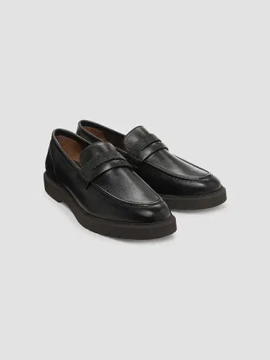 Brunello Cucinelli Women's Leather Penny Loafers - Nero | Thumbnail 2 Brunello Cucinelli Women's Leather Penny Loafers - Nero | Thumbnail 2