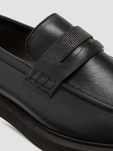 Brunello Cucinelli Women's Leather Penny Loafers - Nero | Thumbnail 6 Brunello Cucinelli Women's Leather Penny Loafers - Nero | Thumbnail 6