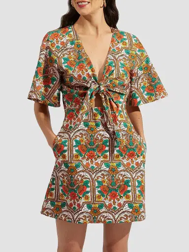 La DoubleJ Women's Peek-a-Boo Mini Dress - Corte White Rust | Thumbnail 3 La DoubleJ Women's Peek-a-Boo Mini Dress - Corte White Rust | Thumbnail 3
