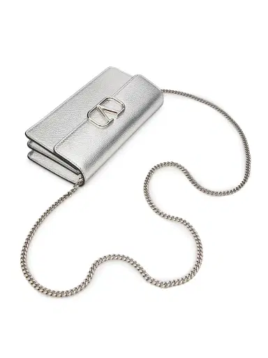 Valentino Garavani Women's VLogo Signature Metallic Grainy Calfskin Wallet with Chain - Silver | Thumbnail 6 Valentino Garavani Women's VLogo Signature Metallic Grainy Calfskin Wallet with Chain - Silver | Thumbnail 6