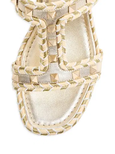 Valentino Garavani Women's Rockstud Laminated Nappa Wedge Sandals 90MM - Platinum | Thumbnail 5 Valentino Garavani Women's Rockstud Laminated Nappa Wedge Sandals 90MM - Platinum | Thumbnail 5