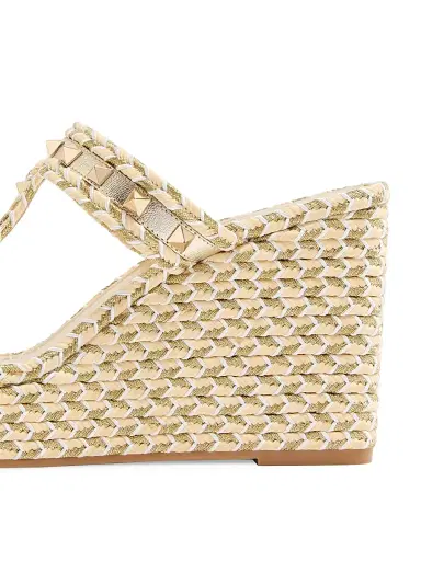 Valentino Garavani Women's Rockstud Laminated Nappa Wedge Sandals 90MM - Platinum | Thumbnail 6 Valentino Garavani Women's Rockstud Laminated Nappa Wedge Sandals 90MM - Platinum | Thumbnail 6
