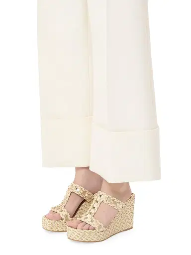 Valentino Garavani Women's Rockstud Laminated Nappa Wedge Sandals 90MM - Platinum | Thumbnail 7 Valentino Garavani Women's Rockstud Laminated Nappa Wedge Sandals 90MM - Platinum | Thumbnail 7