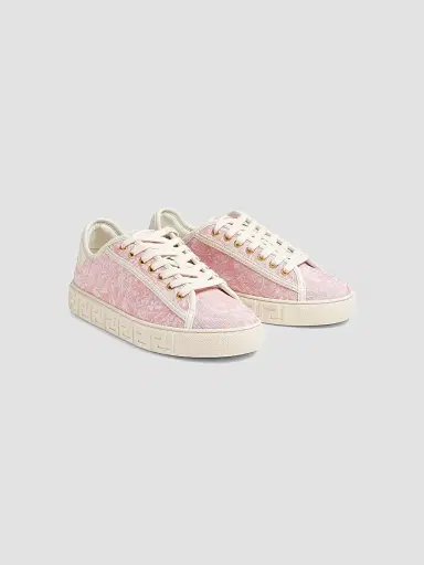 Versace Women's Jacquard Leather-Trimmed Sneakers - Pale Pink | Thumbnail 2 Versace Women's Jacquard Leather-Trimmed Sneakers - Pale Pink | Thumbnail 2