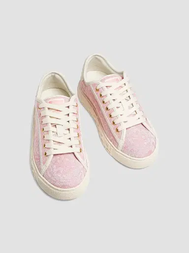 Versace Women's Jacquard Leather-Trimmed Sneakers - Pale Pink | Thumbnail 4 Versace Women's Jacquard Leather-Trimmed Sneakers - Pale Pink | Thumbnail 4