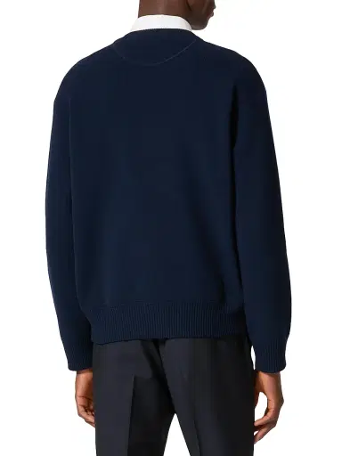 Valentino Garavani Men's Crewneck Wool Sweater with Embroidery - Navy | Thumbnail 3 Valentino Garavani Men's Crewneck Wool Sweater with Embroidery - Navy | Thumbnail 3