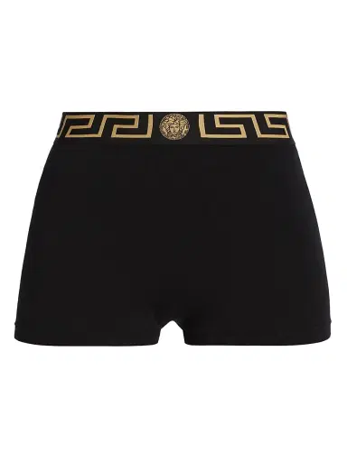 Versace Women's Icon Elasticized Logo Shorts - Black - Size Medium | Thumbnail 1 Versace Women's Icon Elasticized Logo Shorts - Black - Size Medium | Thumbnail 1