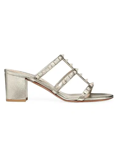 Valentino Garavani Women's Rockstud Calfskin Leather Slide Sandals 60MM - Silver - Size 4.5 | Thumbnail 1 Valentino Garavani Women's Rockstud Calfskin Leather Slide Sandals 60MM - Silver - Size 4.5 | Thumbnail 1