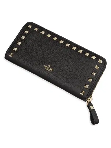 Valentino Garavani Women's Rockstud Grainy Calfskin Zippered Wallet - Black | Thumbnail 3 Valentino Garavani Women's Rockstud Grainy Calfskin Zippered Wallet - Black | Thumbnail 3