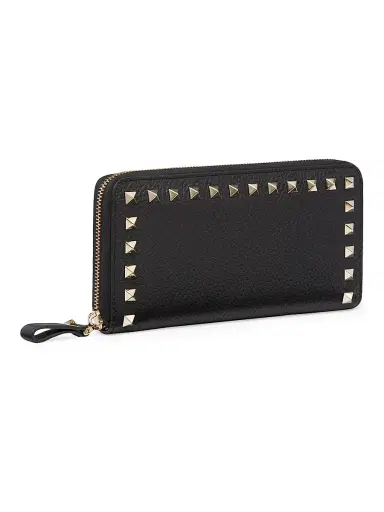 Valentino Garavani Women's Rockstud Grainy Calfskin Zippered Wallet - Black | Thumbnail 4 Valentino Garavani Women's Rockstud Grainy Calfskin Zippered Wallet - Black | Thumbnail 4