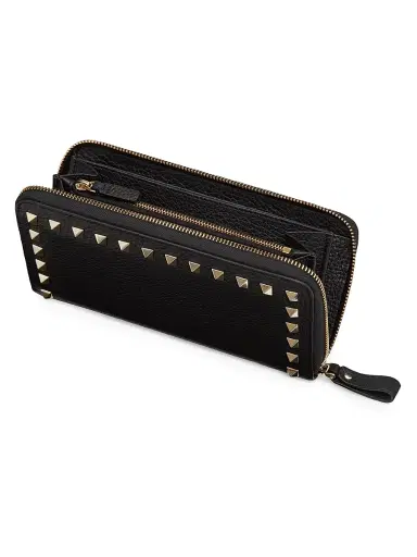 Valentino Garavani Women's Rockstud Grainy Calfskin Zippered Wallet - Black | Thumbnail 5 Valentino Garavani Women's Rockstud Grainy Calfskin Zippered Wallet - Black | Thumbnail 5