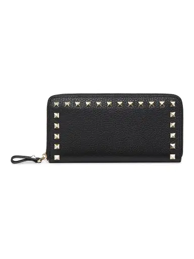 Valentino Garavani Women's Rockstud Grainy Calfskin Zippered Wallet - Black | Thumbnail 1 Valentino Garavani Women's Rockstud Grainy Calfskin Zippered Wallet - Black | Thumbnail 1