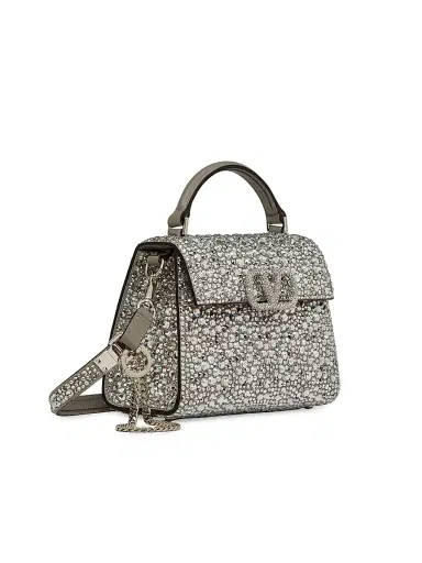 Valentino Garavani Women's Mini VSling Top Handle Bag with Sparkling Embroidery - Crystal | Thumbnail 3 Valentino Garavani Women's Mini VSling Top Handle Bag with Sparkling Embroidery - Crystal | Thumbnail 3