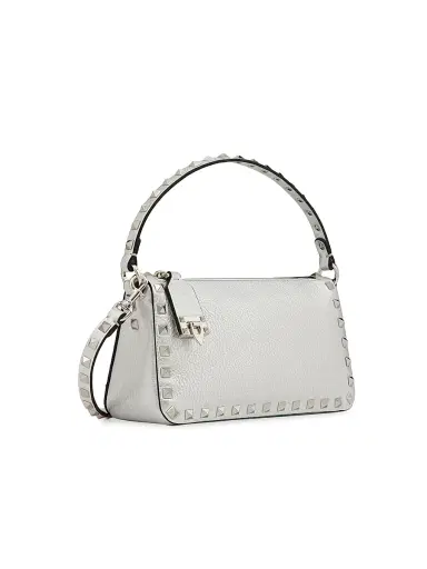 Valentino Garavani Women's Rockstud Grainy Metallic Calfskin Crossbody Bag - Silver | Thumbnail 3 Valentino Garavani Women's Rockstud Grainy Metallic Calfskin Crossbody Bag - Silver | Thumbnail 3
