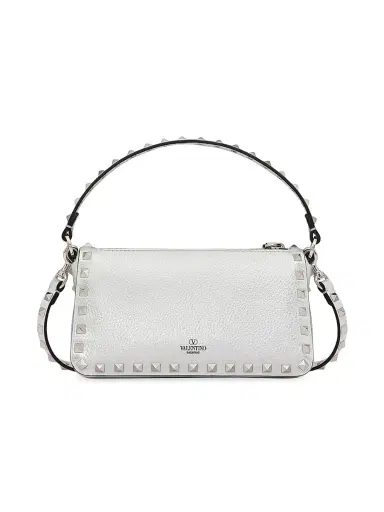 Valentino Garavani Women's Rockstud Grainy Metallic Calfskin Crossbody Bag - Silver | Thumbnail 4 Valentino Garavani Women's Rockstud Grainy Metallic Calfskin Crossbody Bag - Silver | Thumbnail 4