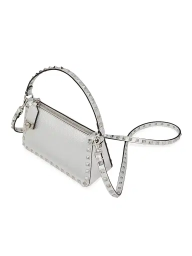 Valentino Garavani Women's Rockstud Grainy Metallic Calfskin Crossbody Bag - Silver | Thumbnail 6 Valentino Garavani Women's Rockstud Grainy Metallic Calfskin Crossbody Bag - Silver | Thumbnail 6