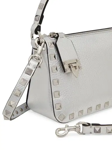 Valentino Garavani Women's Rockstud Grainy Metallic Calfskin Crossbody Bag - Silver | Thumbnail 8 Valentino Garavani Women's Rockstud Grainy Metallic Calfskin Crossbody Bag - Silver | Thumbnail 8
