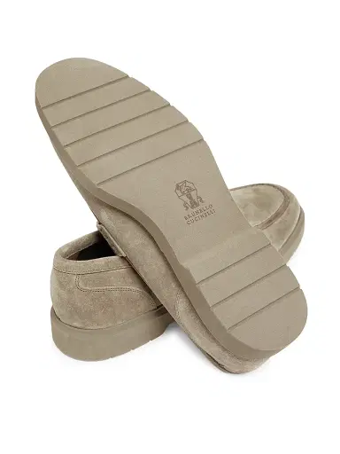 Brunello Cucinelli Women's Suede Penny Loafers - Beige | Thumbnail 5 Brunello Cucinelli Women's Suede Penny Loafers - Beige | Thumbnail 5