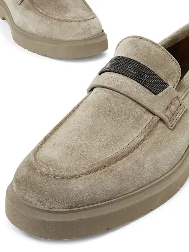 Brunello Cucinelli Women's Suede Penny Loafers - Beige | Thumbnail 6 Brunello Cucinelli Women's Suede Penny Loafers - Beige | Thumbnail 6