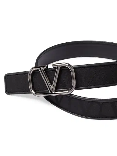 Valentino Garavani Men's Toile Iconographe Belt - Black | Thumbnail 2 Valentino Garavani Men's Toile Iconographe Belt - Black | Thumbnail 2