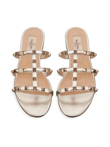 Valentino Garavani Women's Rockstud Flat Metallic Nappa Slide Sandals | Thumbnail 4 Valentino Garavani Women's Rockstud Flat Metallic Nappa Slide Sandals | Thumbnail 4