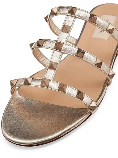 Valentino Garavani Women's Rockstud Flat Metallic Nappa Slide Sandals | Thumbnail 5 Valentino Garavani Women's Rockstud Flat Metallic Nappa Slide Sandals | Thumbnail 5