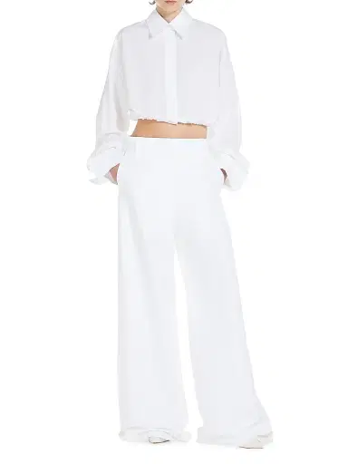 Sportmax Women's Drawstring-Hem Cotton Crop Shirt - Optical White | Thumbnail 2 Sportmax Women's Drawstring-Hem Cotton Crop Shirt - Optical White | Thumbnail 2