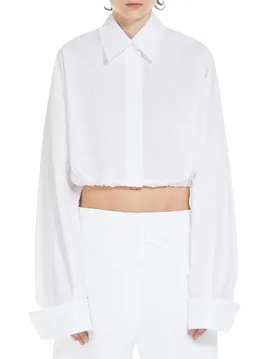 Sportmax Women's Drawstring-Hem Cotton Crop Shirt - Optical White | Thumbnail 3 Sportmax Women's Drawstring-Hem Cotton Crop Shirt - Optical White | Thumbnail 3